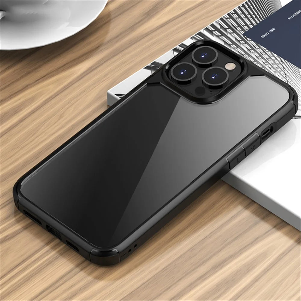 IPAKY Royal Series Acrylic + TPU Hybrid Clear Back Double Layer Protection Phone Shell for iPhone 13 Pro Max 6.7 inch - Black - 6