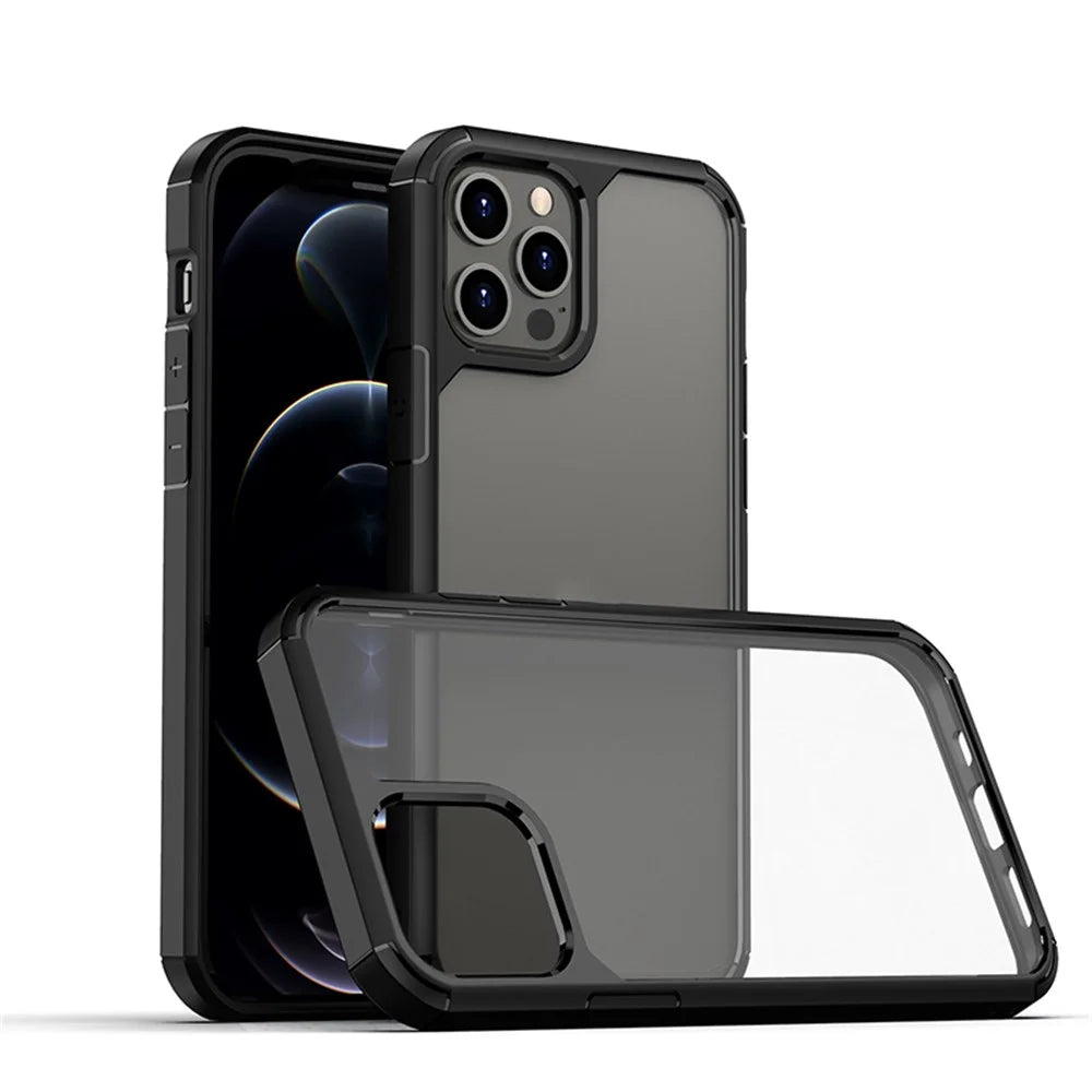 IPAKY Royal Series Acrylic + TPU Hybrid Clear Back Double Layer Protection Phone Shell for iPhone 13 Pro Max 6.7 inch - Black - 7