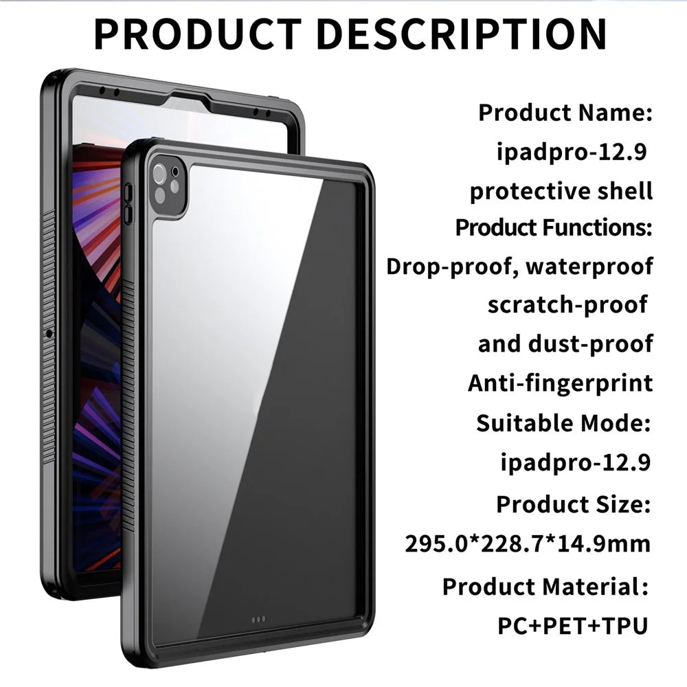 REDPEPPER IP68 Waterproof Anti-fingerprint Shockproof Tablet Cover Case for iPad Pro 12.9-inch (2021) - 7