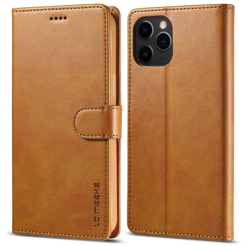 LC.IMEEKE Shockproof PU Leather Phone Shell with Stand Wallet Design for iPhone 13 Pro Max 6.7 inch - Brown - 1