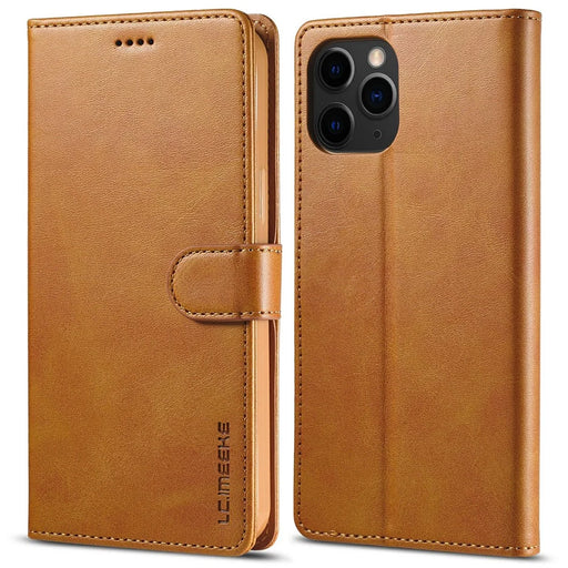 LC.IMEEKE Shockproof PU Leather Phone Shell with Stand Wallet Design for iPhone 13 Pro Max 6.7 inch - Brown - 1