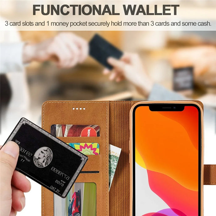 LC.IMEEKE Shockproof PU Leather Phone Shell with Stand Wallet Design for iPhone 13 Pro Max 6.7 inch - Brown - 4