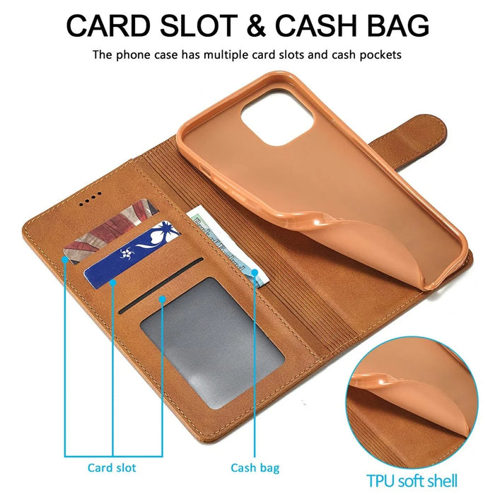 LC.IMEEKE Shockproof PU Leather Phone Shell with Stand Wallet Design for iPhone 13 Pro Max 6.7 inch - Brown - 5