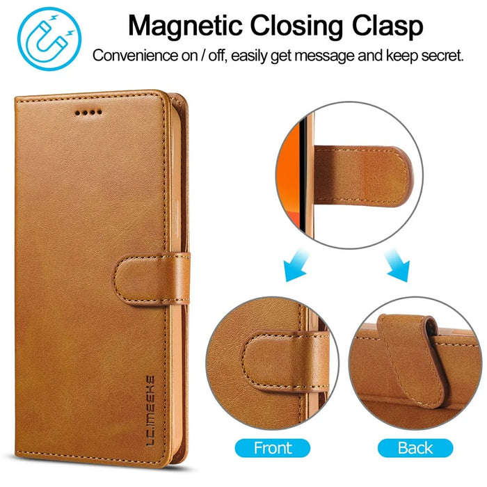LC.IMEEKE Shockproof PU Leather Phone Shell with Stand Wallet Design for iPhone 13 Pro Max 6.7 inch - Brown - 6
