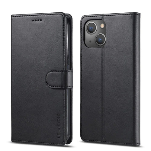 LC.IMEEKE PU Leather Phone Protector Case for iPhone 13 6.1 inch Folio Flip Wallet Card Slots Stand Design - Black - 1