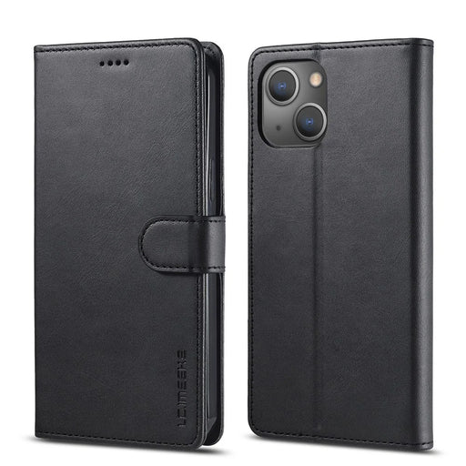 LC.IMEEKE PU Leather Phone Protector Case for iPhone 13 6.1 inch Folio Flip Wallet Card Slots Stand Design - Black - 1