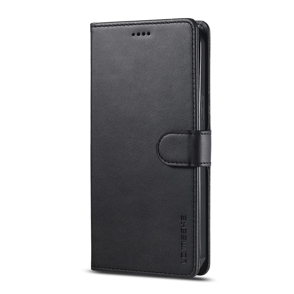 LC.IMEEKE PU Leather Phone Protector Case for iPhone 13 6.1 inch Folio Flip Wallet Card Slots Stand Design - Black - 2
