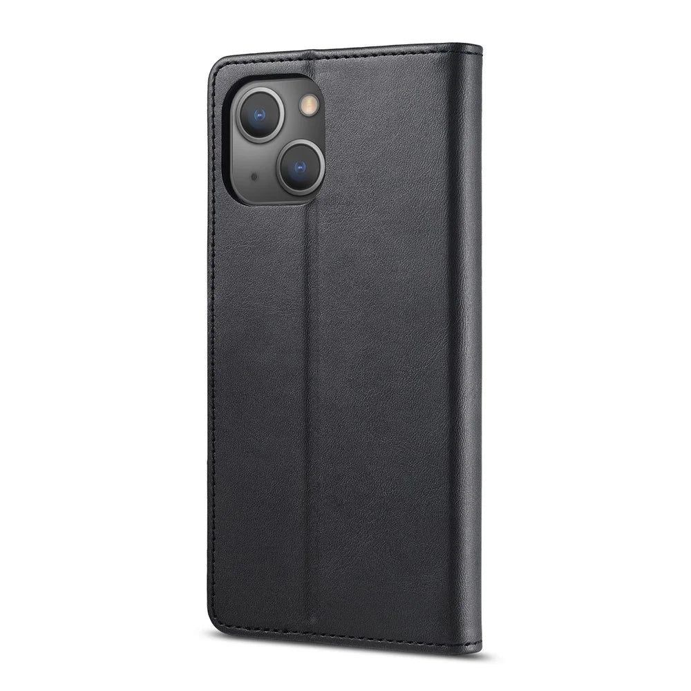 LC.IMEEKE PU Leather Phone Protector Case for iPhone 13 6.1 inch Folio Flip Wallet Card Slots Stand Design - Black - 3