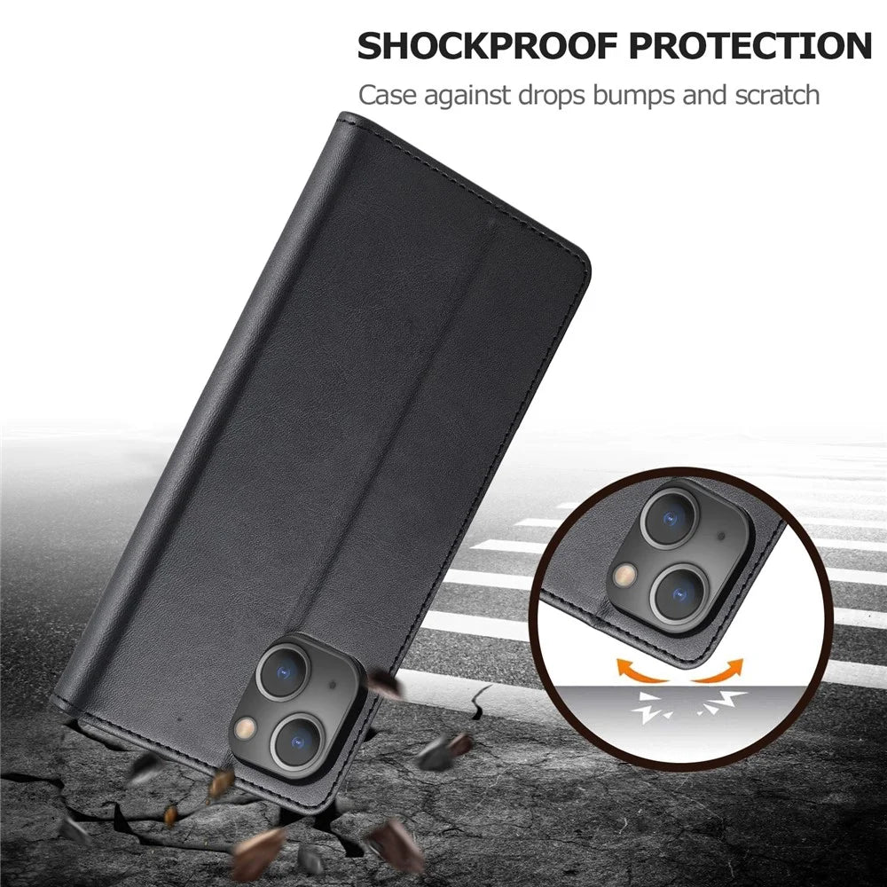 LC.IMEEKE PU Leather Phone Protector Case for iPhone 13 6.1 inch Folio Flip Wallet Card Slots Stand Design - Black - 6