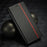 LC.IMEEKE Stand Wallet Design Carbon Fiber Texture Splicing Leather Case Shell for iPhone 13 6.1 inch - Vertical Red Stripe - 7