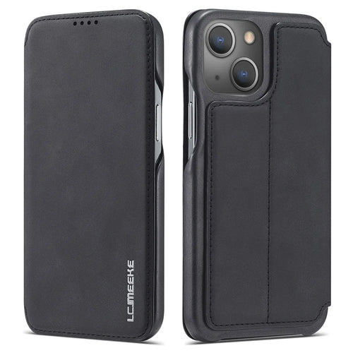 LC.IMEEKE Retro Style PU Leather Phone Case Shell with Card Slot for iPhone 13 mini 5.4 inch - Black - 1