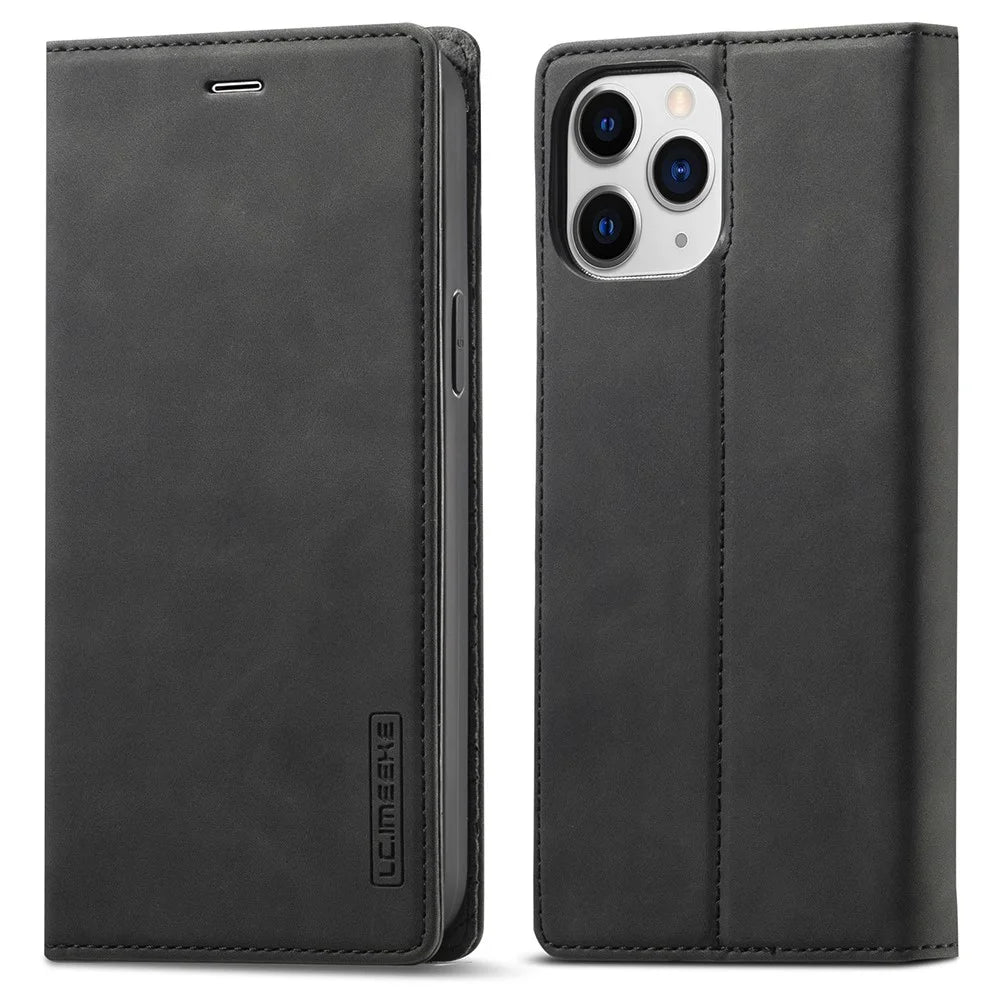 LC.IMEEKE LC Strong Magnetic Series Wallet Stand Design Shockproof PU Leather Phone Case Cover for iPhone 13 Pro 6.1 inch - Black - 1