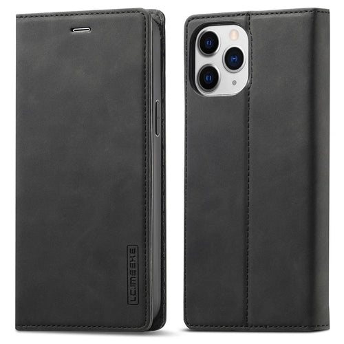 LC.IMEEKE LC Strong Magnetic Series Wallet Stand Design Shockproof PU Leather Phone Case Cover for iPhone 13 Pro 6.1 inch - Black - 1