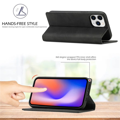 LC.IMEEKE LC Strong Magnetic Series Wallet Stand Design Shockproof PU Leather Phone Case Cover for iPhone 13 Pro 6.1 inch - Black - 2