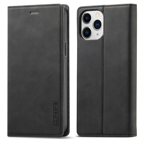 LC.IMEEKE LC Strong Magnetic Series Auto-absorbed Leather Stand Phone Shell with Wallet for iPhone 13 Pro Max 6.7 inch - Black - 1