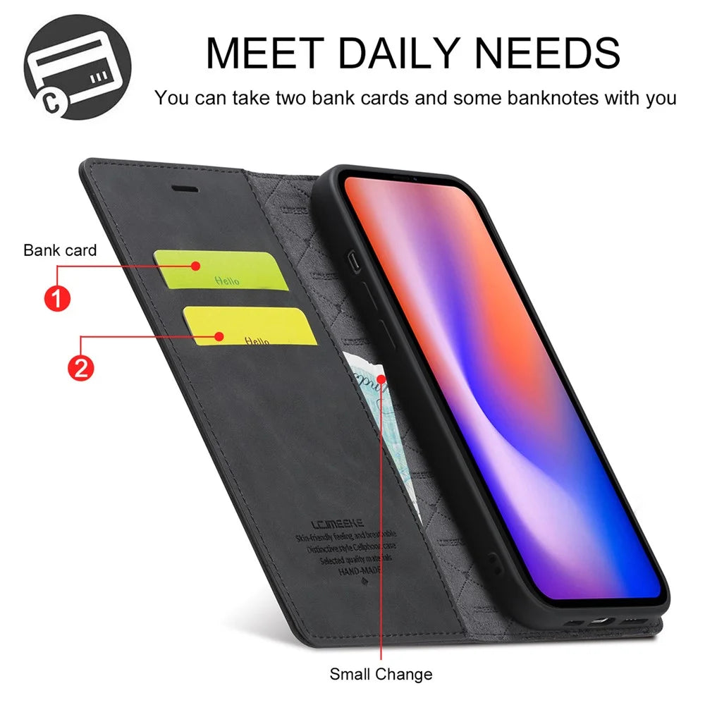 LC.IMEEKE LC Strong Magnetic Series Auto-absorbed Leather Stand Phone Shell with Wallet for iPhone 13 Pro Max 6.7 inch - Black - 3