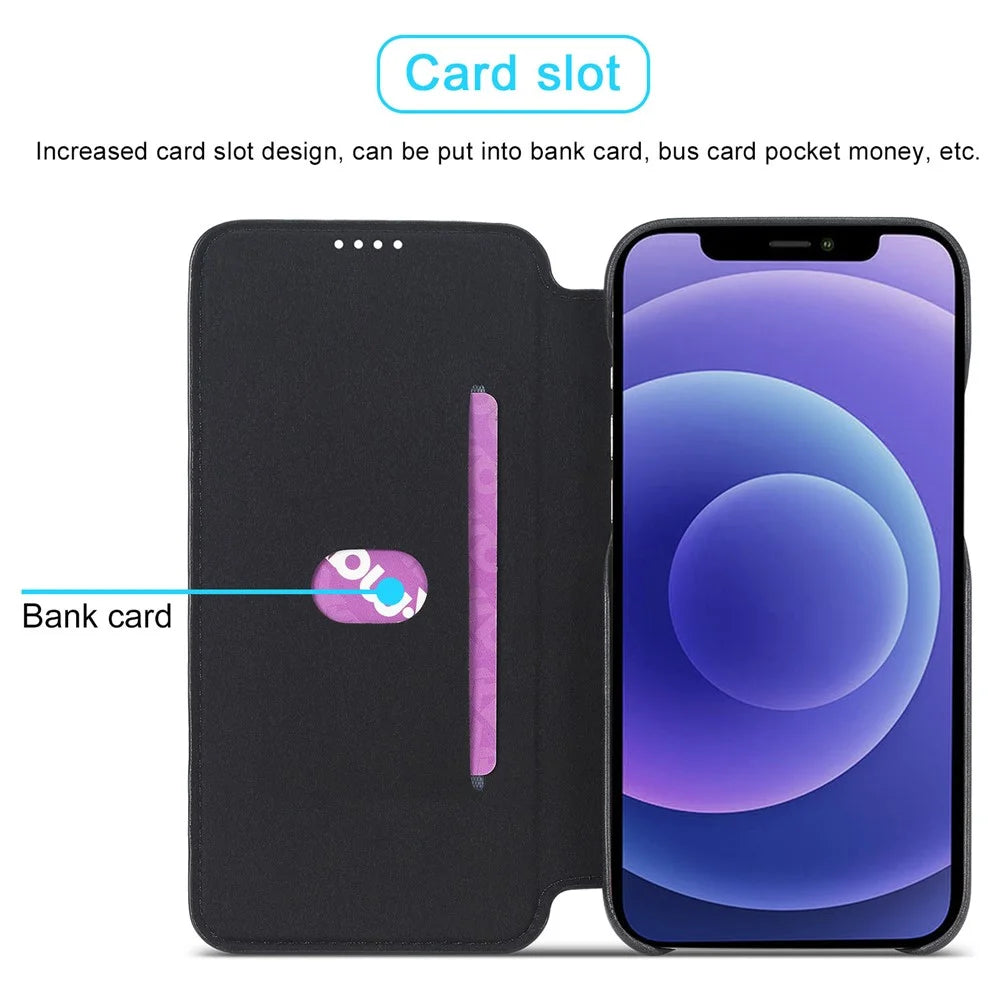 LC.IMEEKE Retro Style Card Holder Stand Design Leather Phone Case Cover for iPhone 13 6.1 inch - Black - 3