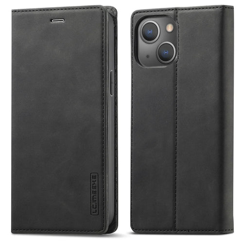 LC.IMEEKE LC Strong Magnetic Series All-round Protection PU Leather Wallet Phone Case Cover for iPhone 13 6.1 inch - Black - 1
