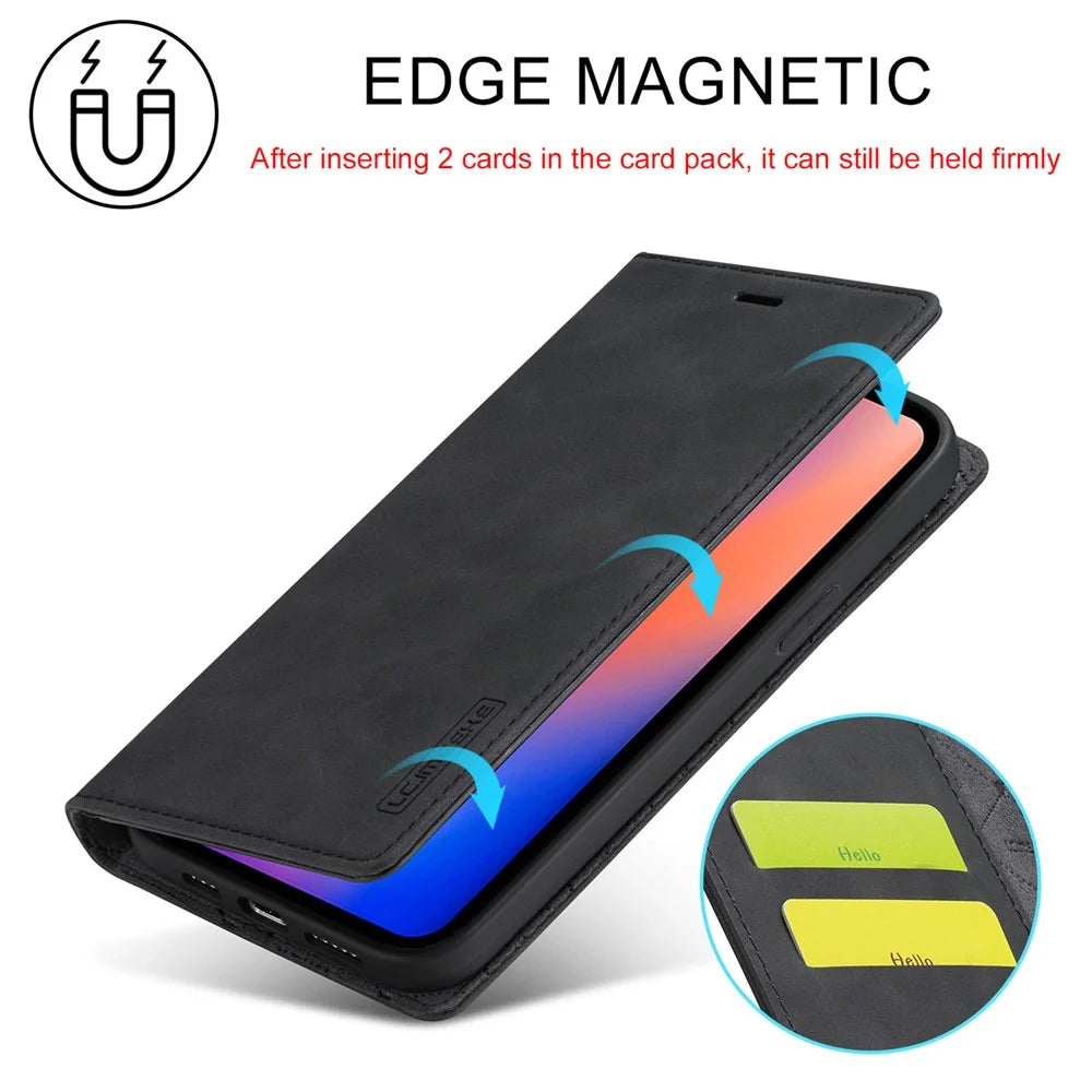 LC.IMEEKE LC Strong Magnetic Series All-round Protection PU Leather Wallet Phone Case Cover for iPhone 13 6.1 inch - Black - 4