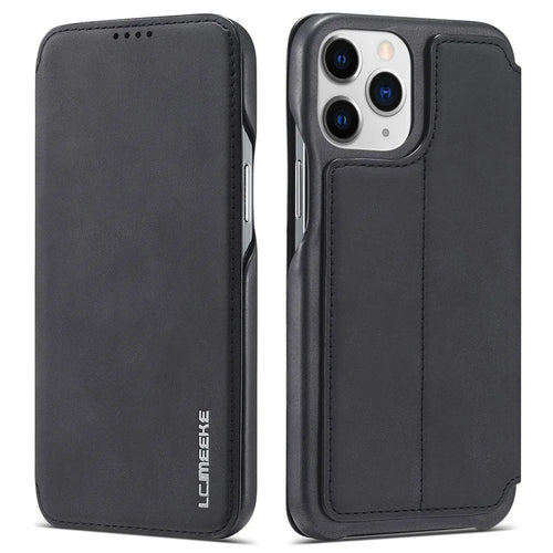 LC.IMEEKE Vintage PU Leather Case Shell with Stand and Card Slot for iPhone 13 Pro 6.1 inch - Black - 1
