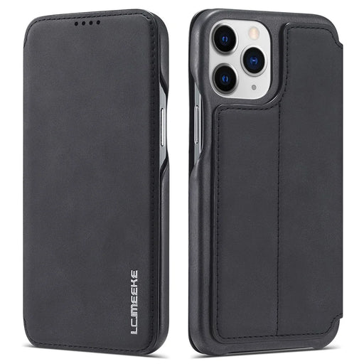 LC.IMEEKE Vintage PU Leather Case Shell with Stand and Card Slot for iPhone 13 Pro 6.1 inch - Black - 1