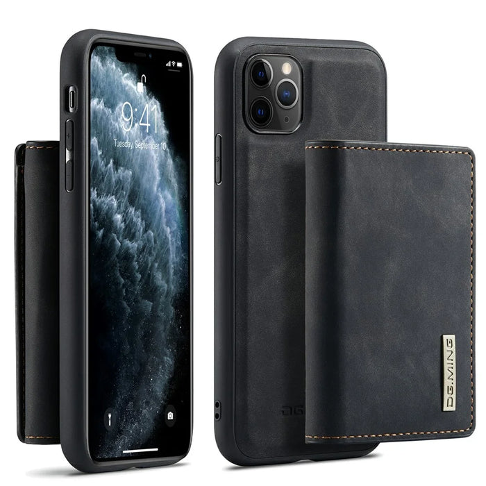 DG.MING M1 Series Phone Case PU + TPU + PC Back Cover with Magnetic Tri-Fold Wallet Kickstand for iPhone 11 Pro Max 6.5 inch - Black - 1