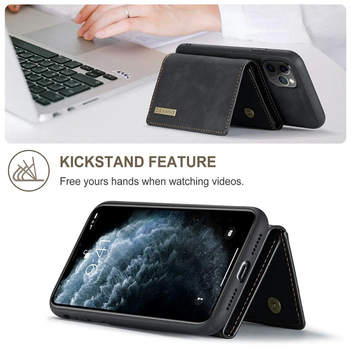 DG.MING M1 Series Phone Case PU + TPU + PC Back Cover with Magnetic Tri-Fold Wallet Kickstand for iPhone 11 Pro Max 6.5 inch - Black - 2