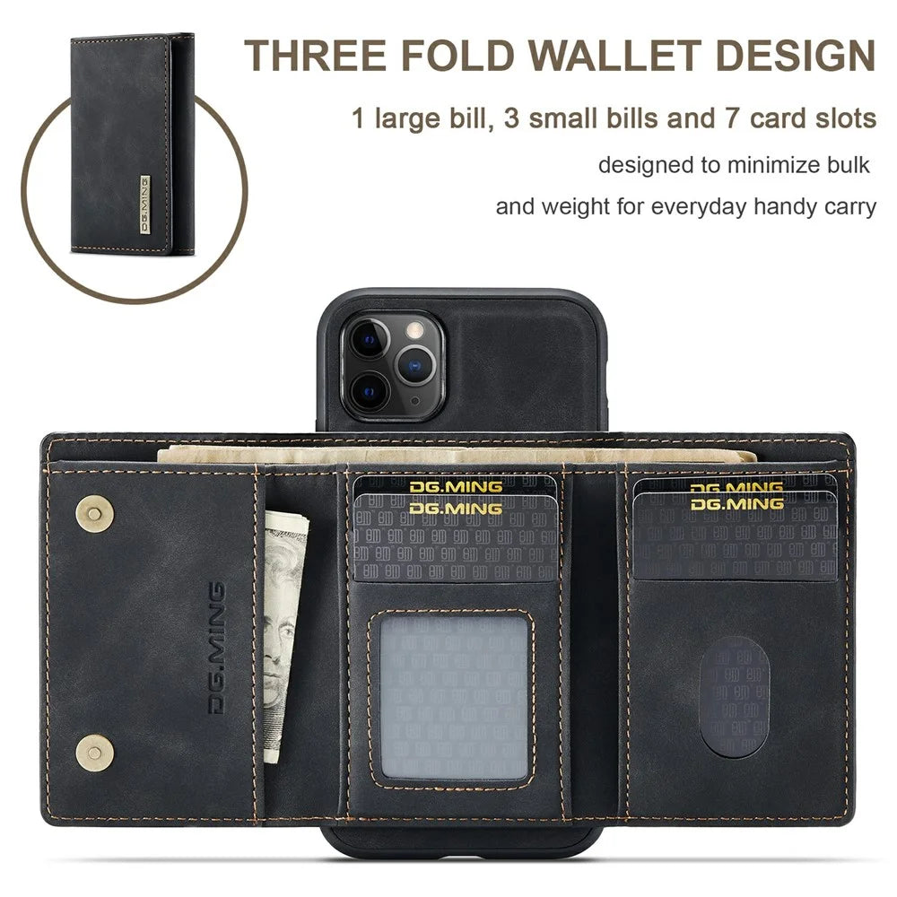 DG.MING M1 Series Phone Case PU + TPU + PC Back Cover with Magnetic Tri-Fold Wallet Kickstand for iPhone 11 Pro Max 6.5 inch - Black - 5