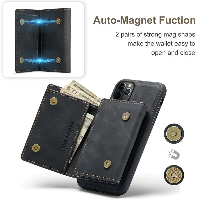 DG.MING M1 Series Phone Case PU + TPU + PC Back Cover with Magnetic Tri-Fold Wallet Kickstand for iPhone 11 Pro Max 6.5 inch - Black - 6