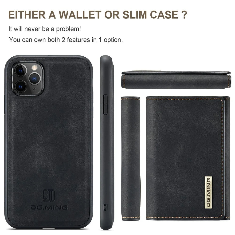 DG.MING M1 Series Phone Case PU + TPU + PC Back Cover with Magnetic Tri-Fold Wallet Kickstand for iPhone 11 Pro Max 6.5 inch - Black - 7