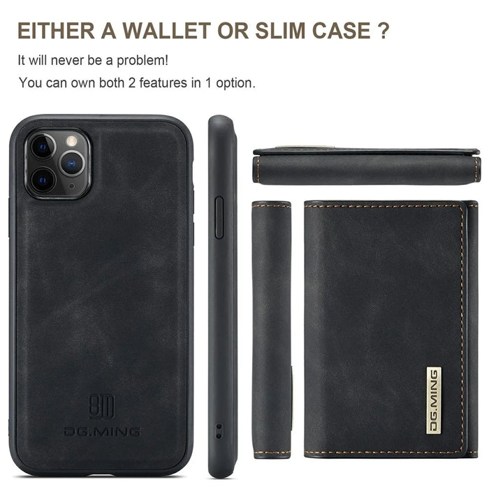 DG.MING M1 Series Phone Case PU + TPU + PC Back Cover with Magnetic Tri-Fold Wallet Kickstand for iPhone 11 Pro Max 6.5 inch - Black - 7