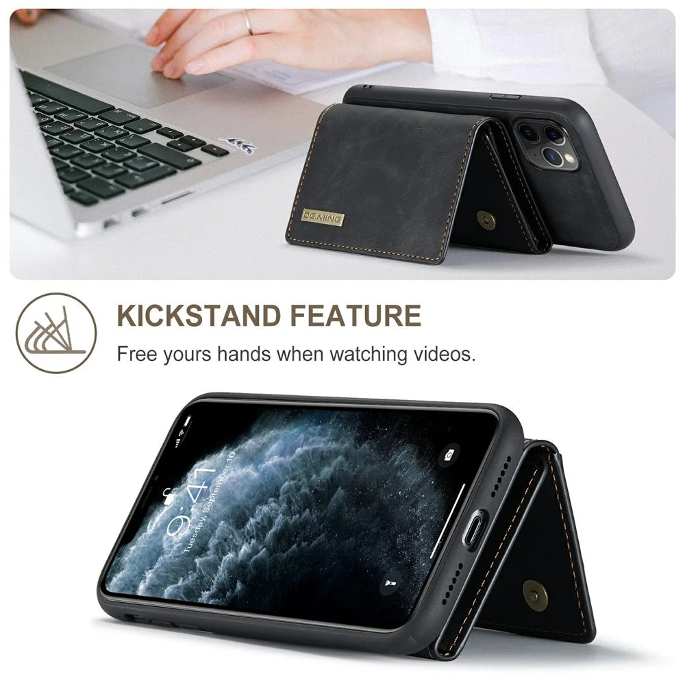 DG.MING M1 Series Phone Case PU + TPU + PC Back Cover with Magnetic Tri-Fold Wallet Kickstand for iPhone 11 Pro 5.8 inch - Black - 2