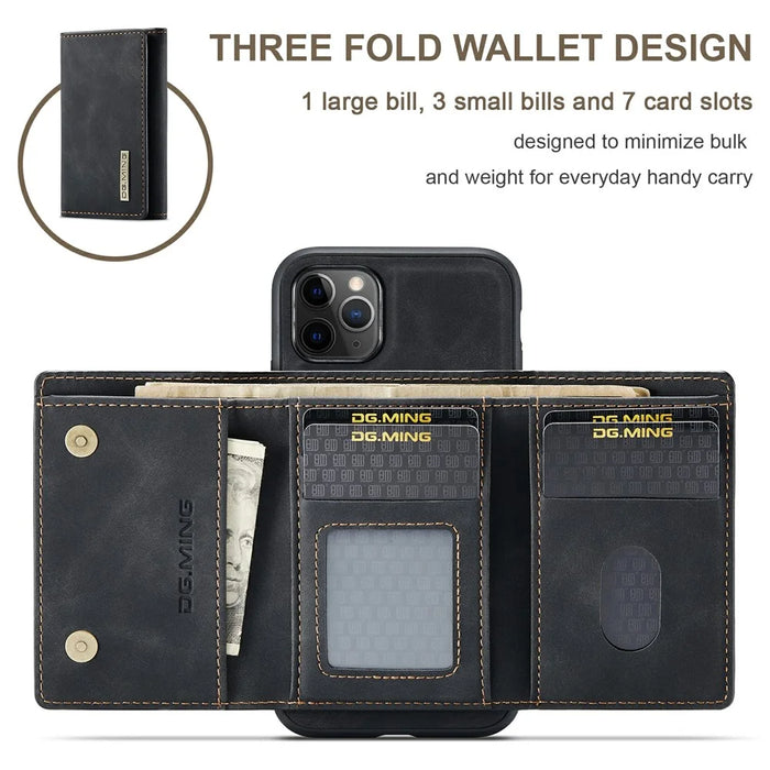 DG.MING M1 Series Phone Case PU + TPU + PC Back Cover with Magnetic Tri-Fold Wallet Kickstand for iPhone 11 Pro 5.8 inch - Black - 5