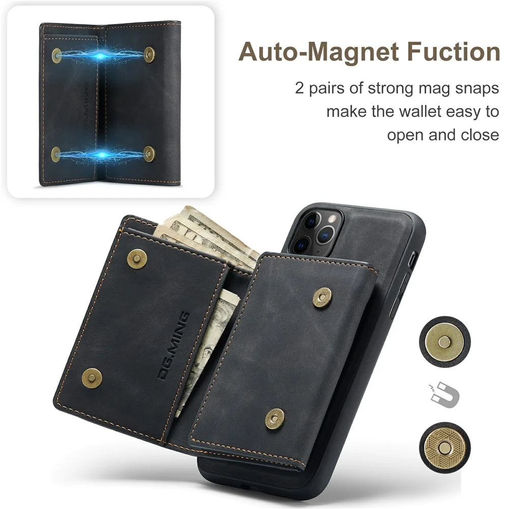 DG.MING M1 Series Phone Case PU + TPU + PC Back Cover with Magnetic Tri-Fold Wallet Kickstand for iPhone 11 Pro 5.8 inch - Black - 6
