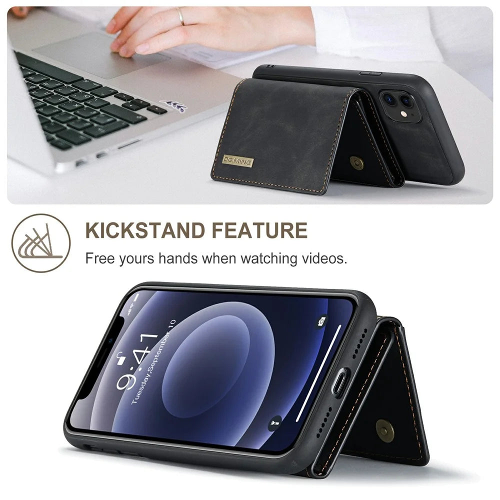 DG.MING M1 Series Phone Case PU + TPU + PC Back Cover with Magnetic Tri-Fold Wallet Kickstand for iPhone 11 6.1 inch - Black - 2
