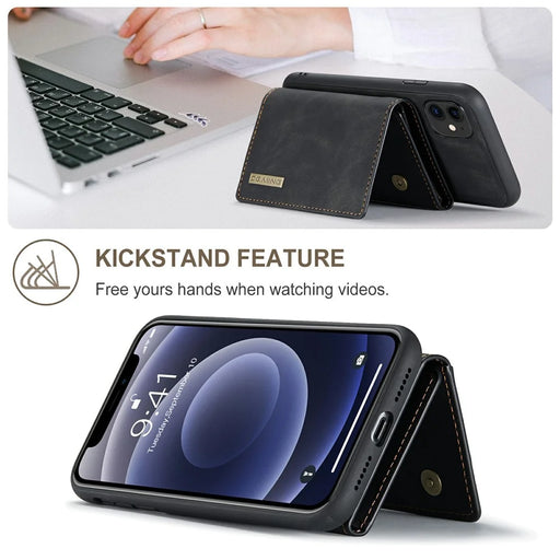 DG.MING M1 Series Phone Case PU + TPU + PC Back Cover with Magnetic Tri-Fold Wallet Kickstand for iPhone 11 6.1 inch - Black - 2