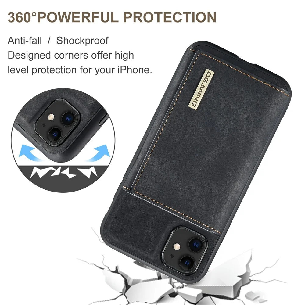 DG.MING M1 Series Phone Case PU + TPU + PC Back Cover with Magnetic Tri-Fold Wallet Kickstand for iPhone 11 6.1 inch - Black - 3