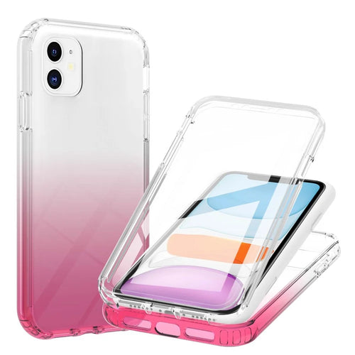 LA1 Series PC Bumper + TPU Back Panel + PET Film 3-in-1 Well-Protected Gradient Color Phone Shell Case for iPhone 11 6.1 inch - Red - 1