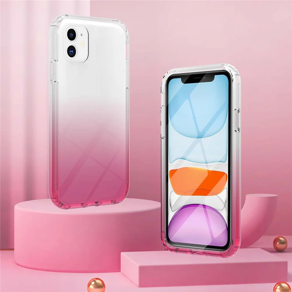 LA1 Series PC Bumper + TPU Back Panel + PET Film 3-in-1 Well-Protected Gradient Color Phone Shell Case for iPhone 11 6.1 inch - Red - 3
