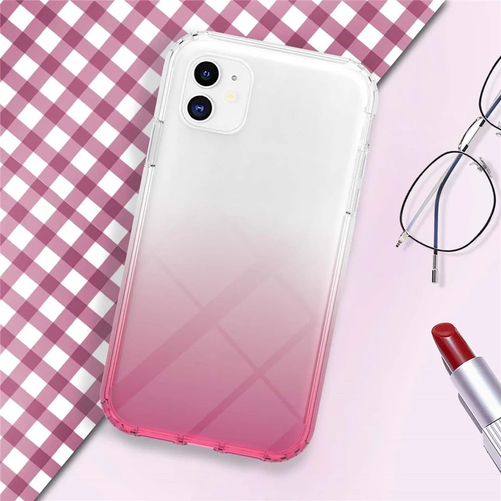 LA1 Series PC Bumper + TPU Back Panel + PET Film 3-in-1 Well-Protected Gradient Color Phone Shell Case for iPhone 11 6.1 inch - Red - 7