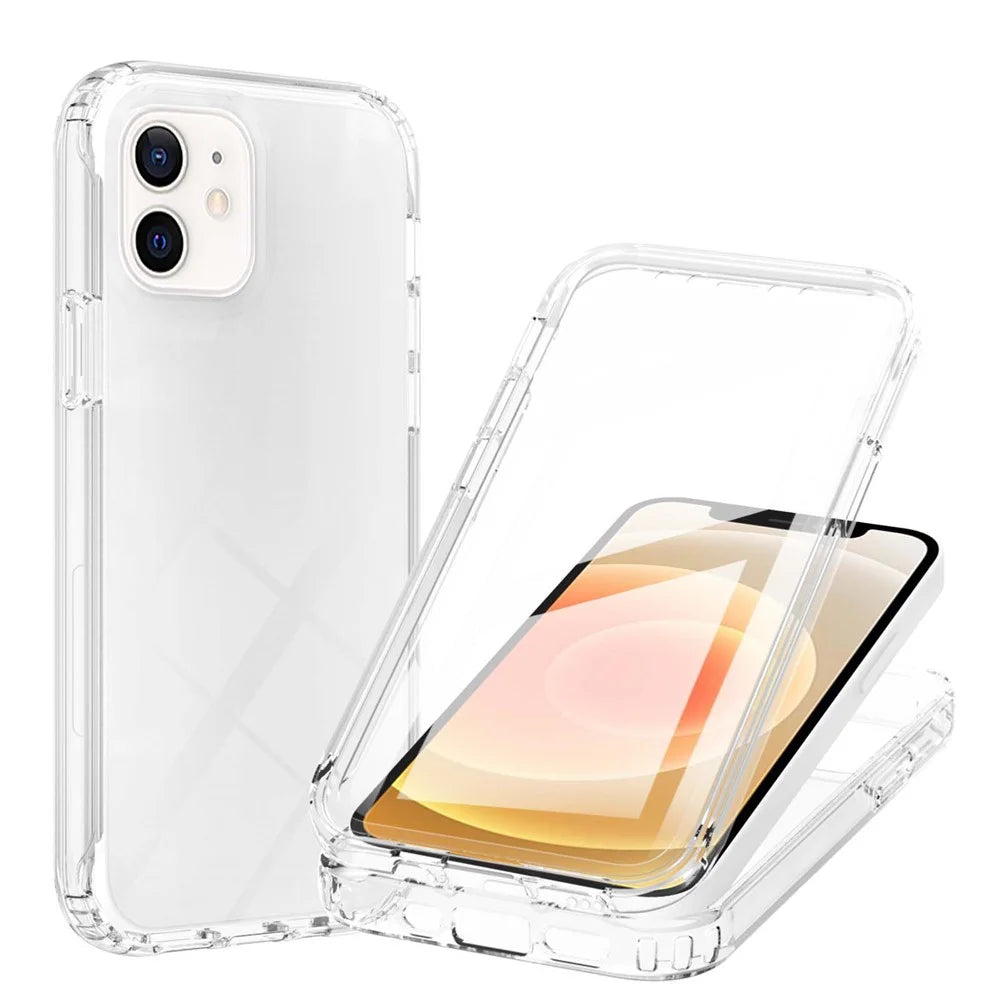 LA1 Series 3-in-1 Full Body Protection Shock Absorption Gradient Color Hard PC Frame + Soft TPU Back Protective Phone Case Built-in PET Screen Protector for Apple iPhone 12 mini 5.4 inch - Transparent - 1