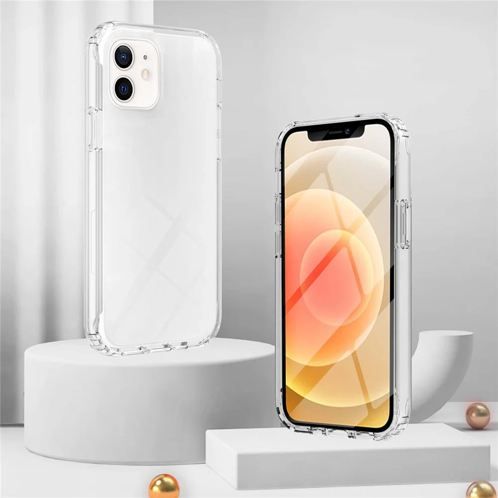 LA1 Series 3-in-1 Full Body Protection Shock Absorption Gradient Color Hard PC Frame + Soft TPU Back Protective Phone Case Built-in PET Screen Protector for Apple iPhone 12 mini 5.4 inch - Transparent - 3