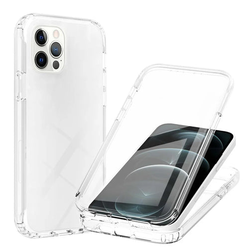 LA1 Series Gradient Color Full Protection 3-in-1 Shockproof Hard PC Frame + Soft TPU Back Protective Phone Case Built-in PET Screen Protector for Apple iPhone 12/12 Pro 6.1 inch - Transparent - 1