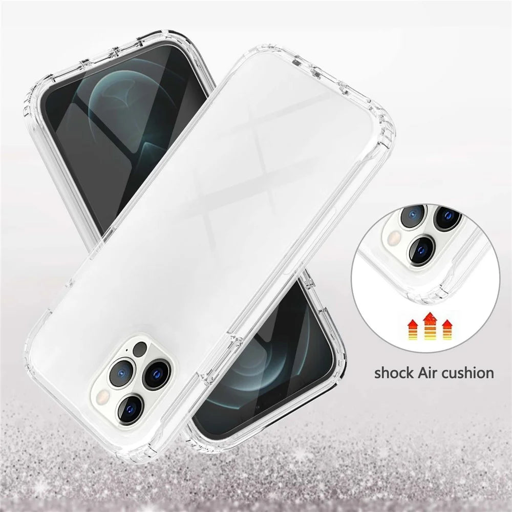 LA1 Series Gradient Color Full Protection 3-in-1 Shockproof Hard PC Frame + Soft TPU Back Protective Phone Case Built-in PET Screen Protector for Apple iPhone 12/12 Pro 6.1 inch - Transparent - 2