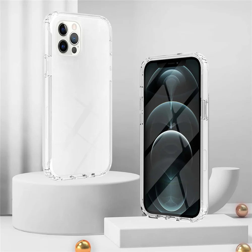 LA1 Series Gradient Color Full Protection 3-in-1 Shockproof Hard PC Frame + Soft TPU Back Protective Phone Case Built-in PET Screen Protector for Apple iPhone 12/12 Pro 6.1 inch - Transparent - 3