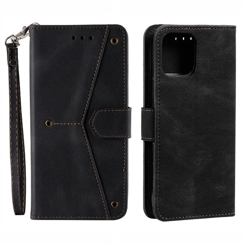 PU Leather Wallet Phone Case Rivet Decor Cover Stand Case Cover for iPhone 13 Pro 6.1 inch - Black - 1