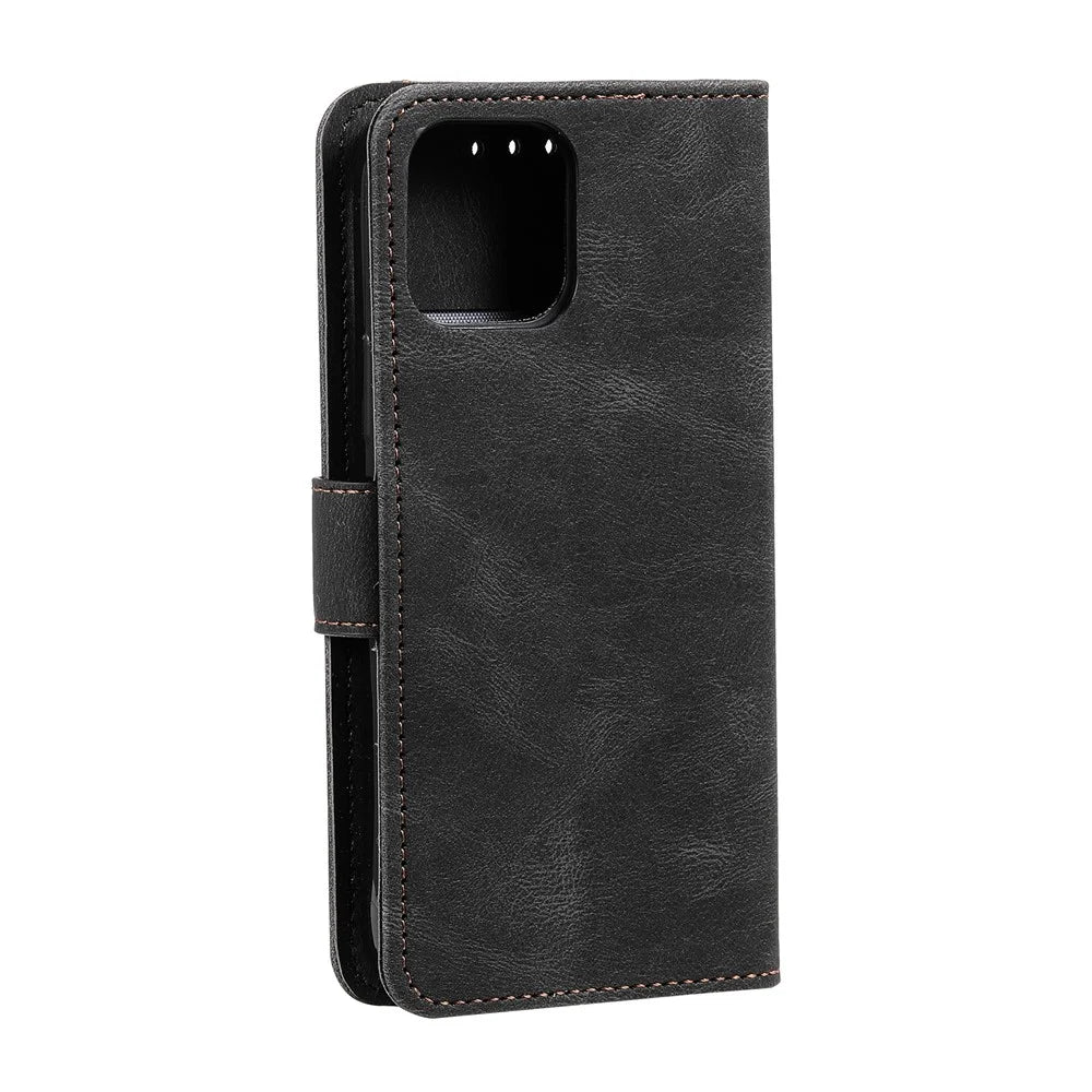 PU Leather Wallet Phone Case Rivet Decor Cover Stand Case Cover for iPhone 13 Pro 6.1 inch - Black - 4