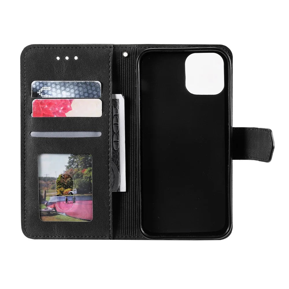 PU Leather Wallet Phone Case Rivet Decor Cover Stand Case Cover for iPhone 13 Pro 6.1 inch - Black - 5