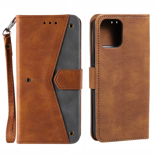 PU Leather Wallet Phone Case Rivet Decor Cover Stand Case Cover for 	iPhone 13 Pro Max 6.7 inch - Brown - 1
