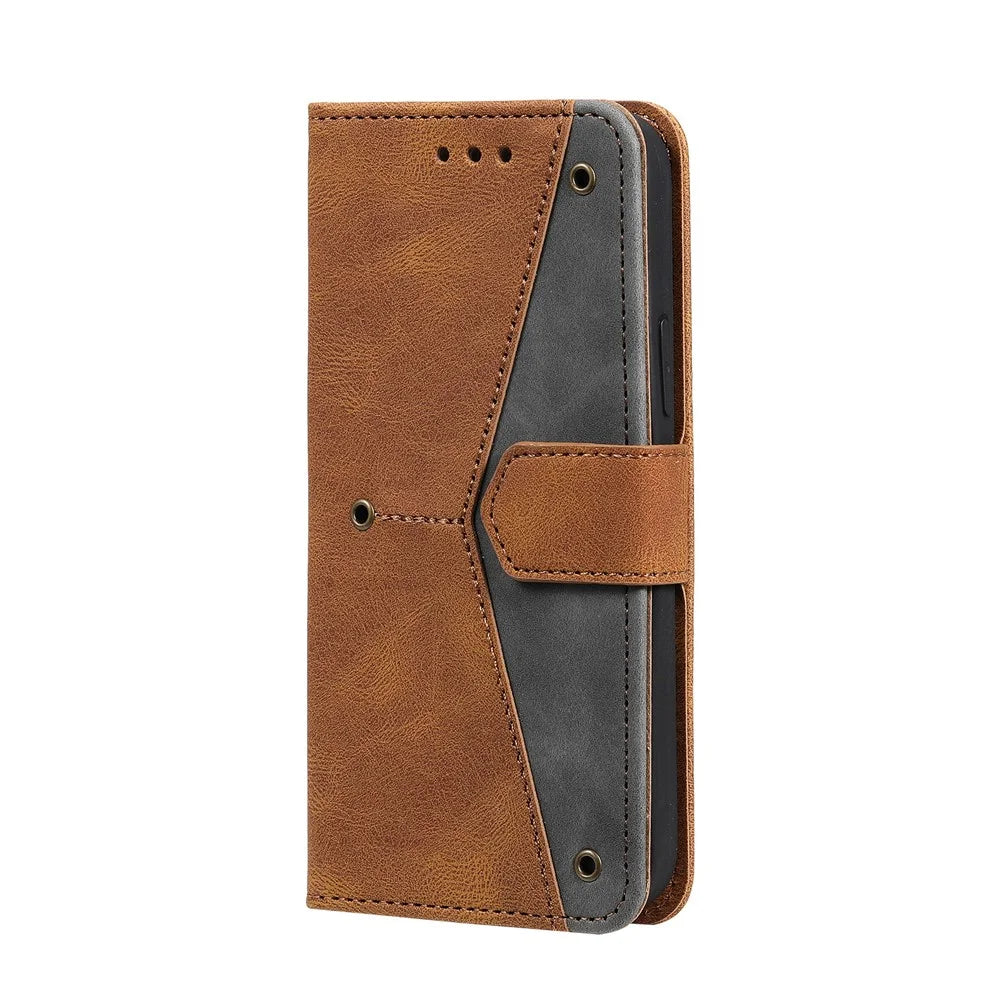 PU Leather Wallet Phone Case Rivet Decor Cover Stand Case Cover for 	iPhone 13 Pro Max 6.7 inch - Brown - 3